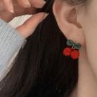 Cherry Stud Earring 1 Pair - Red & Green - One Size