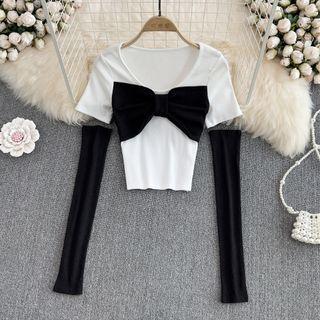 Cutout Sleeve Bow Crop Top