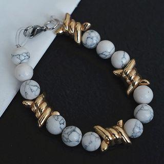 Alloy Turquoise Bead Bracelet White Gold - One Size