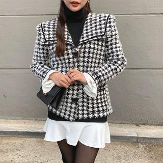 Sailor-collar Houndstooth Cardigan