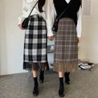 Plaid High-waist Slim-fit Fringed Skirt