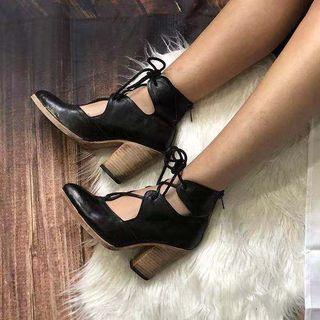 Cutout Panel Lace-up Chunky Heel Ankle Boots