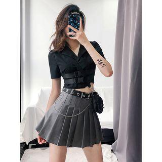Buckled-accent Lapel Crop Top