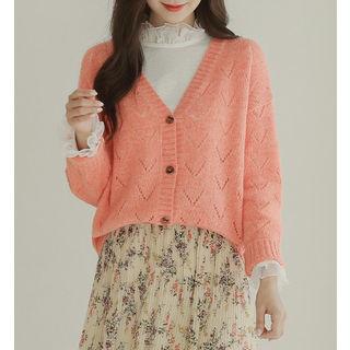 Loose-fit Wool Blend Punched Cardigan