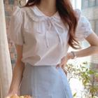 Puff-sleeve Frill Trim Tie-front Blouse