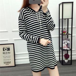 Hooded Striped Dress Black - One Size