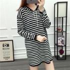 Hooded Striped Dress Black - One Size