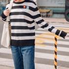 Monster Embroidered Color-block Stripe Sweater