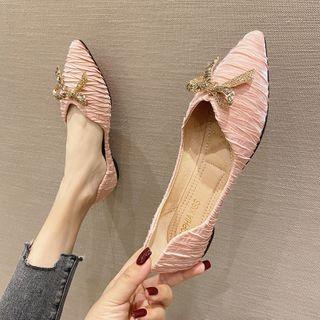 Rhinestone Bow Shirred Dorsay Flats