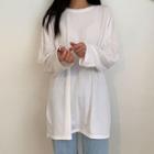 Drop-shoulder Slit-side Long T-shirt