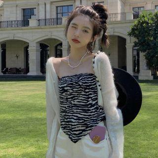 Plain Cardigan / Zebra Print Tube Top