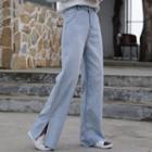 Side-slit High-waist Wide-leg Jeans