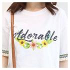 Lettering Floral Print Cotton T-shirt