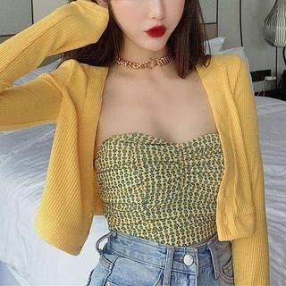 Floral Cropped Tube Top / Cropped Light Knitted Cardigan