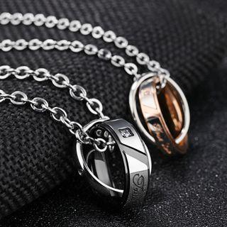 Rhinestone Stainless Steel Ring Pendant Necklace