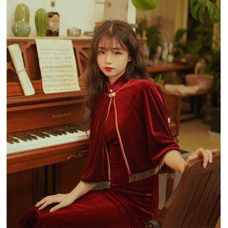 Sleeveless Velvet Qipao Dress / Cape