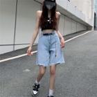 Distressed Washed Denim Short / Pants Chain