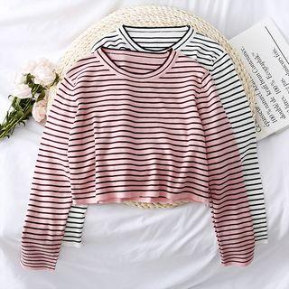Loose-fit Striped Crop Knit T-shirt