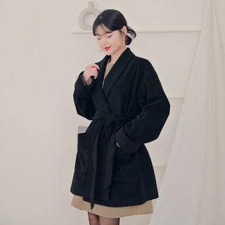 [lovb] Shawl-collar Midi Wrap Coat