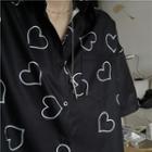 Short-sleeve Heart Print Shirt Love Heart - Black - One Size