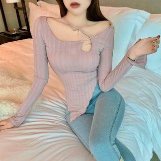 Irregular Knit Crop Top Pink - One Size