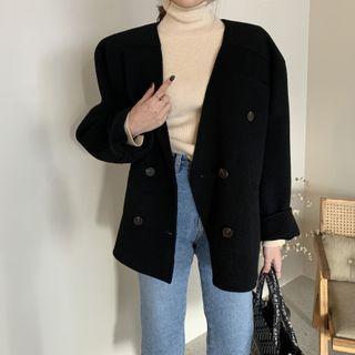Double Breasted Choker Neckline Blazer