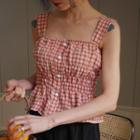 Gingham Sleeveless Top As Shown As Figure - One Size