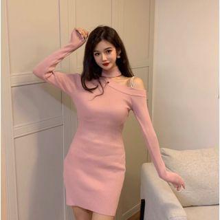 One-shoulder Knit Mini Sheath Dress