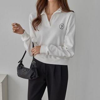 Collared Letter Print Top