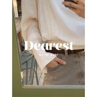 Mock-neck Lace-trim Band-waist Top One Size
