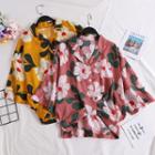 Loose-fit Elbow-sleeve Floral Print Shirt