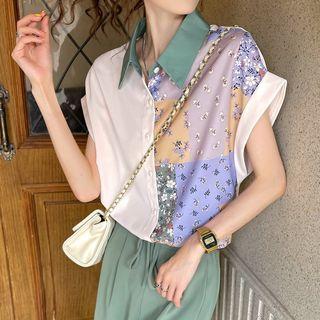 Cap-sleeve Floral Panel Shirt