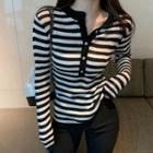 Striped Henley Knit Top Black & White - One Size