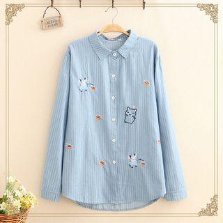Bee Embroidered Pinstripe Long-sleeve Shirt