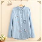 Bee Embroidered Pinstripe Long-sleeve Shirt
