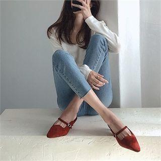 Belted-detail Faux-suede Mules