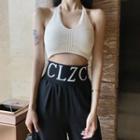 Knitted Halter Crop Top / Lettering Wide-leg Pants