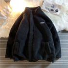 Applique Padded Jacket / Two-tone Faux Shearling Jacket