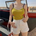 Spaghetti Strap Contrast Trim Cutout Top As Shown In Figure - One Size