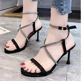 Rhinestone Strappy Ankle Strap Stiletto Sandals