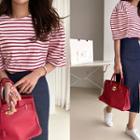 Puff-shoulder Stripe Top Red - One Size