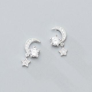 Rhinestone Moon Star Drop 925 Sterling Silver Earring 1 Pair - As Shown In Figure - One Size