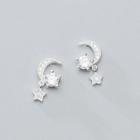 Rhinestone Moon Star Drop 925 Sterling Silver Earring 1 Pair - As Shown In Figure - One Size
