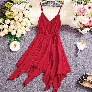 Spaghetti Strap Irregular Hem Midi A-line Dress