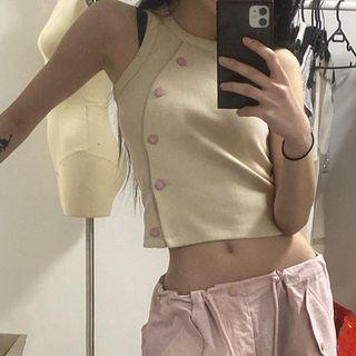 Crew-neck Plain Cropped Tank Top