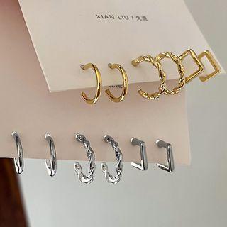 3 Pair Set: Geometric Alloy Hoop Earring (various Designs)