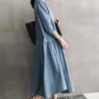 V-neck Puff-sleeve Long Dress
