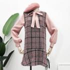 Mock Two-piece Tie-neckline Check Dress