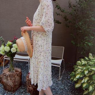 Set: Floral Print Crinkled Dress + Slipdress