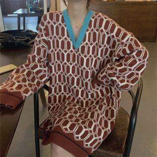 Jacquard Midi Sweater Dress Brown - One Size